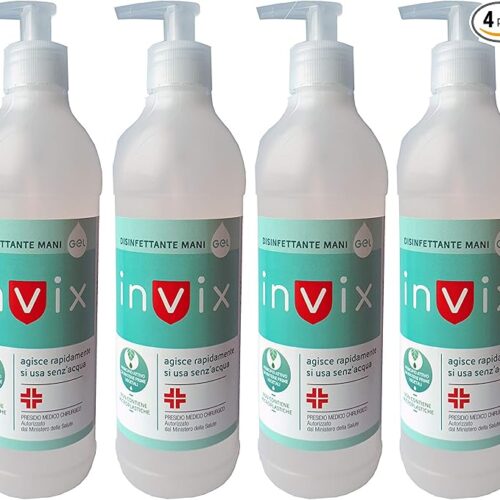 4 pezzi Invix 500 ml - Disinfettante Mani Gel Presidio Medico Chirurgico Autorizzato Dal Ministero Della Salute